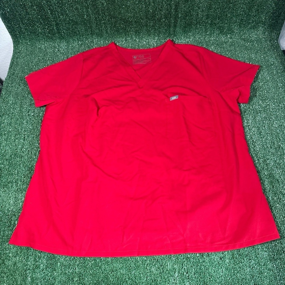 NWT FIGS V-Neck Short Sleeve Left Chest Pocket Red‎ Professional Scrub Top 3XL